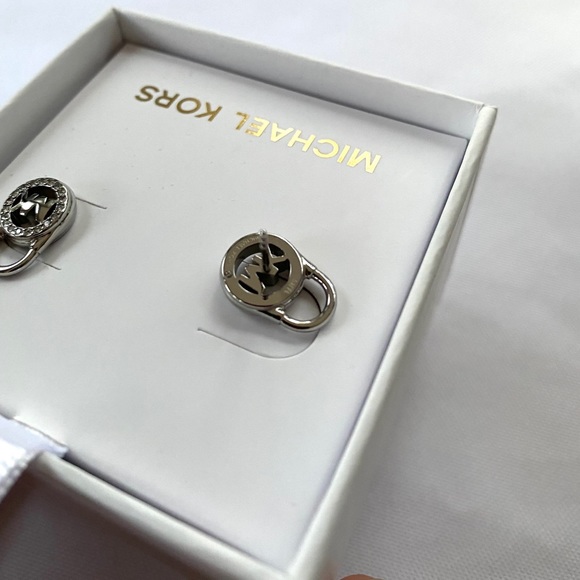 NWT authentic MK silver tone pave lock Earrings - Picture 6 of 7